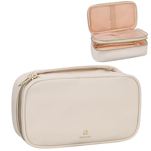 Relavel Bolsa de maquillaje pequeña de viaje para mujeres, bolsa de brochas de maquillaje, portátil, de 2 capas, gran capacidad, organizador de