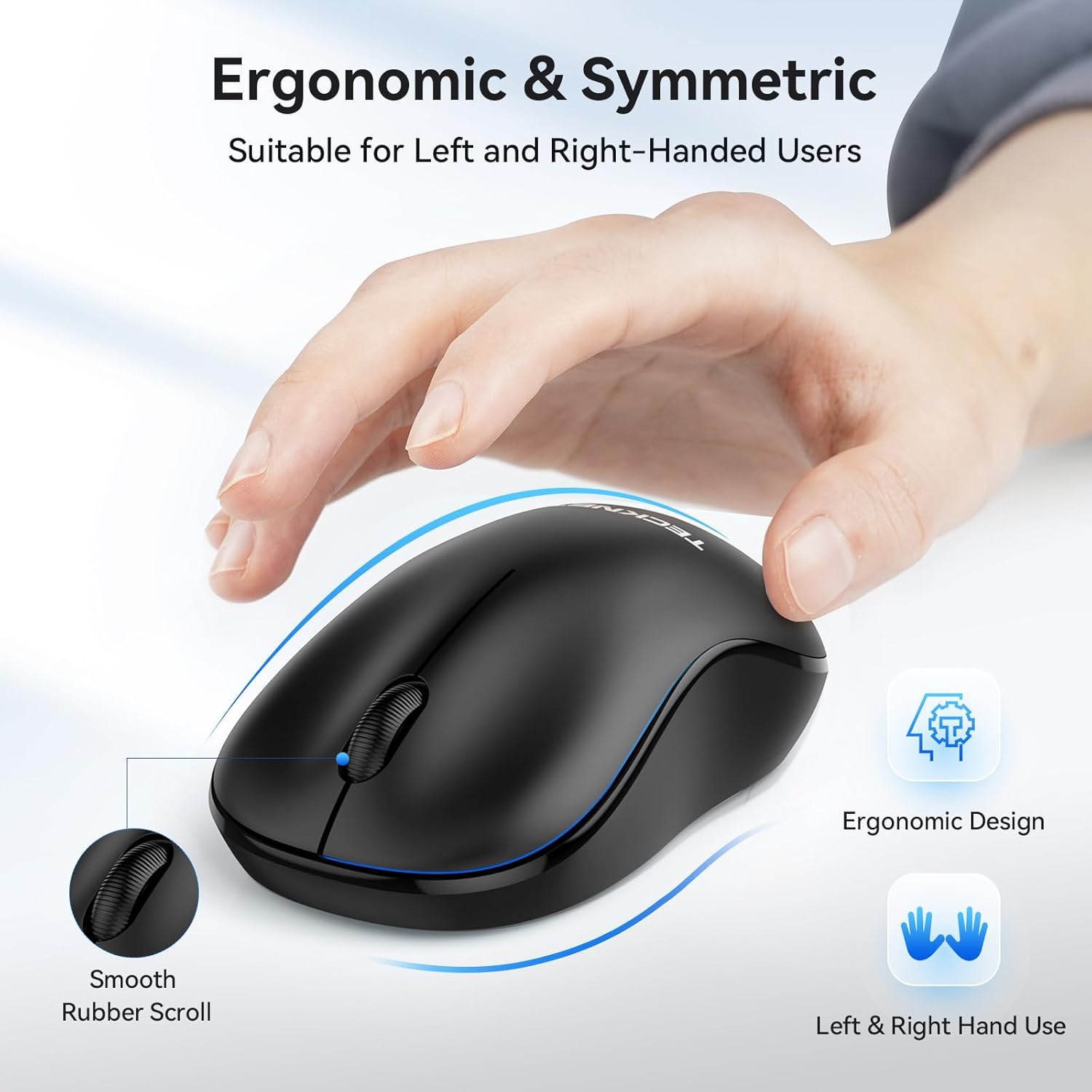 TECKNET Wireless Mouse for Laptop, 2.4G Silent Computer Mouse Quiet Click with 5 DPI Levels,Contoured Grip,Small Portable 30 Months Battery Cordless Mice for PC, Chromebook, Mac -Black - 5