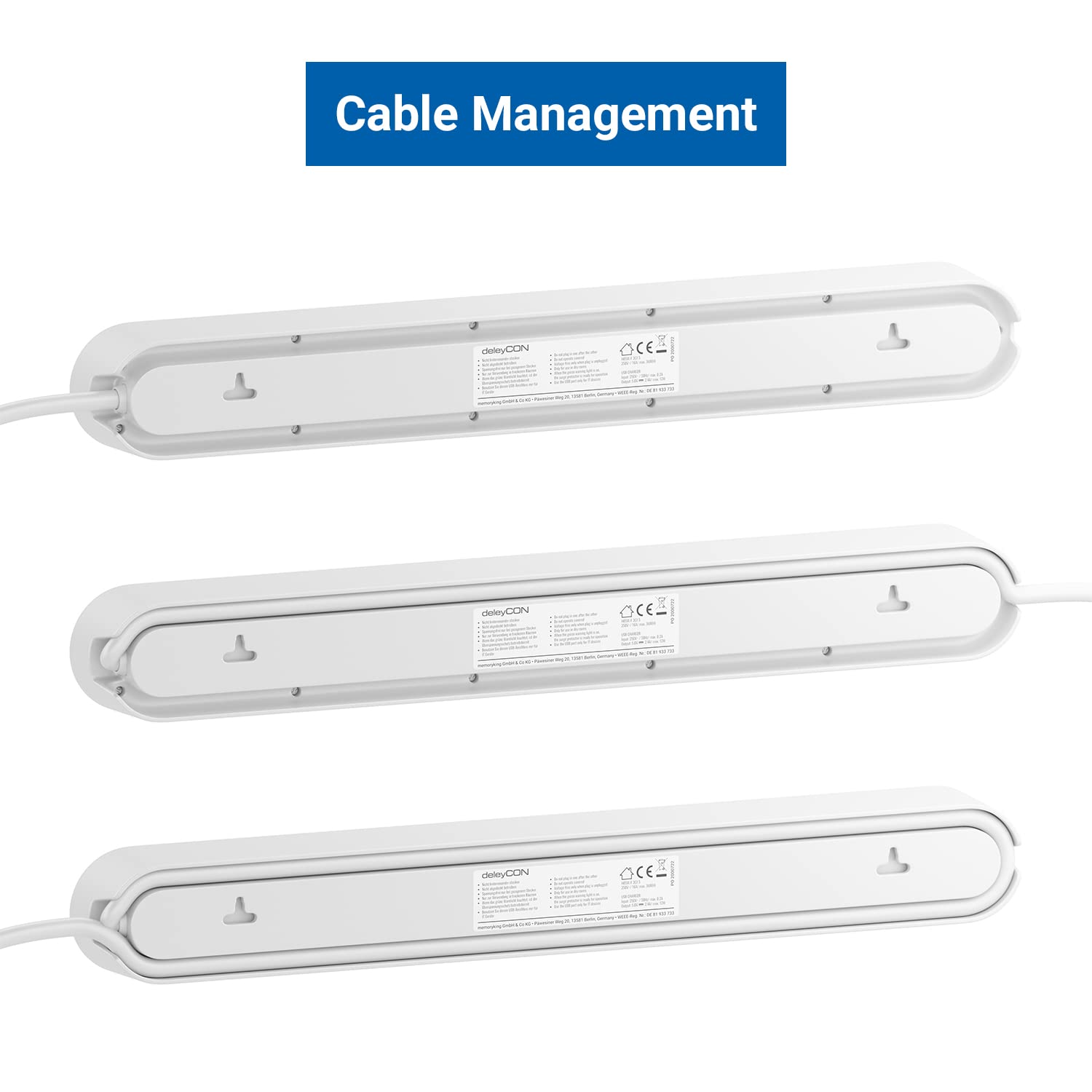 deleyCON Regleta con 1,5 m, Seis Tomas, Puertos USB, Dos Salidas USB-A para Cargar Móvil y Tableta, Protección contra Sobretensión, Interruptor, Blanco — view 4