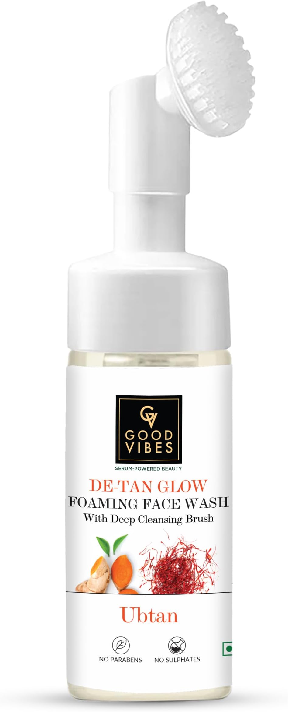 Good Vibes Ubtan Insta Glow Foaming Face Wash With Deep Cleansing Brush, 150 ml | Brightening Cleanser For All Skin Types | With Turmeric, Saffron, Vitamin B3 | No Parabens, Sulphates & Mineral Oil