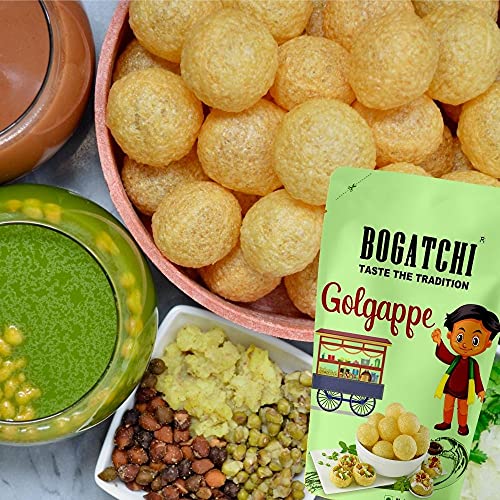 Image of BOGATCHI Pani puri packet ready to eat - Fry or Bake in Microwave | instant pani puri pellets | Golgappe Packet Readymade | Pani Puri Papad | pani poori Panipuri packets - Value Pack, 200g