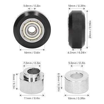 48 Pcs Precise Steel POM Pulley Wheel Set Including Pulley Wheels Eccentric Spacers Isolation Columns for 3D Printers (Black Pulley)
