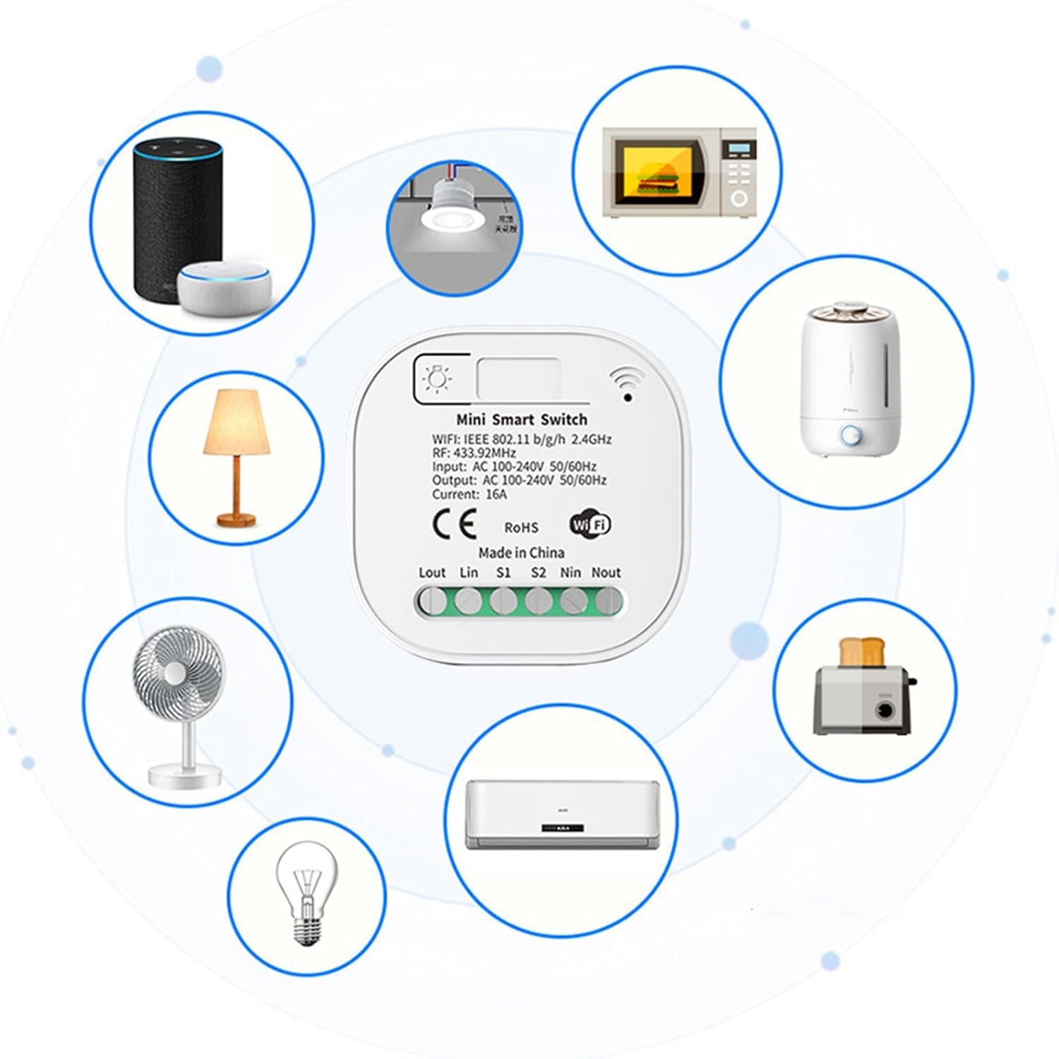 RF433 - Juego de interruptor de luz inalámbrico, aplicación sin batería, control por voz, interruptor de seguridad del transmisor inalámbrico y controlador de receptor, compatible con Alexa
