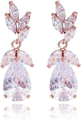 Womens Cubic Zirconia Bridal Earring Cluster Leaf CZ Wedding Earrings