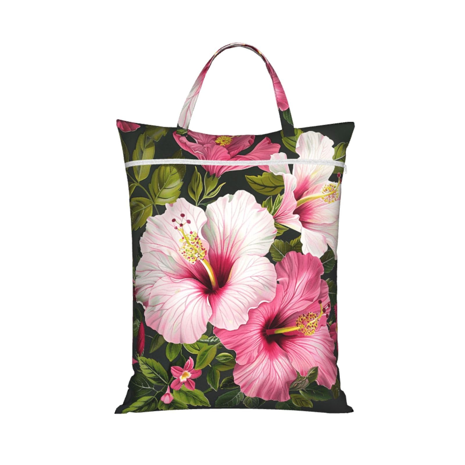 Large Travel Laundry Bags,Hibiscus Flowers Print with Handle Foldable Laundry Bag for Holidays Gym Swimming and Family Trips, 1Pcs