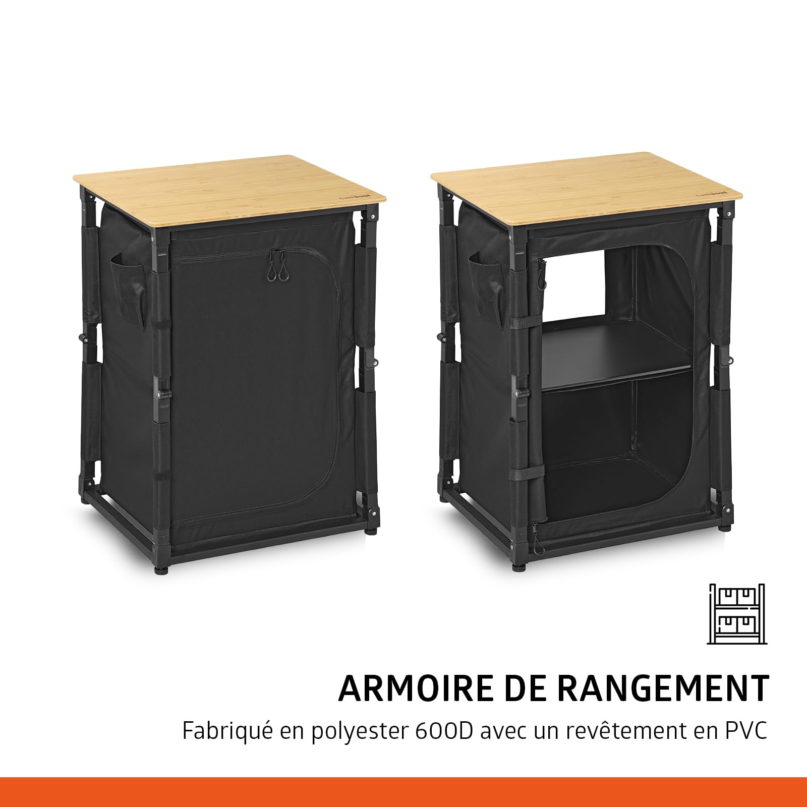 Campout Meuble Cuisine Camping Pliable 60 x 50 x 82 cm – pour Camping Jardin et Balcon – Sac de Transport Inclus – Marron/Noir