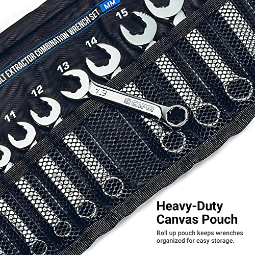 Image of Capri Tools XT90 WaveDrive Pro Combination Wrench Set for Regular and Rounded Bolts (8-Piece SAE (Stubby) / Roll-up Pouch)