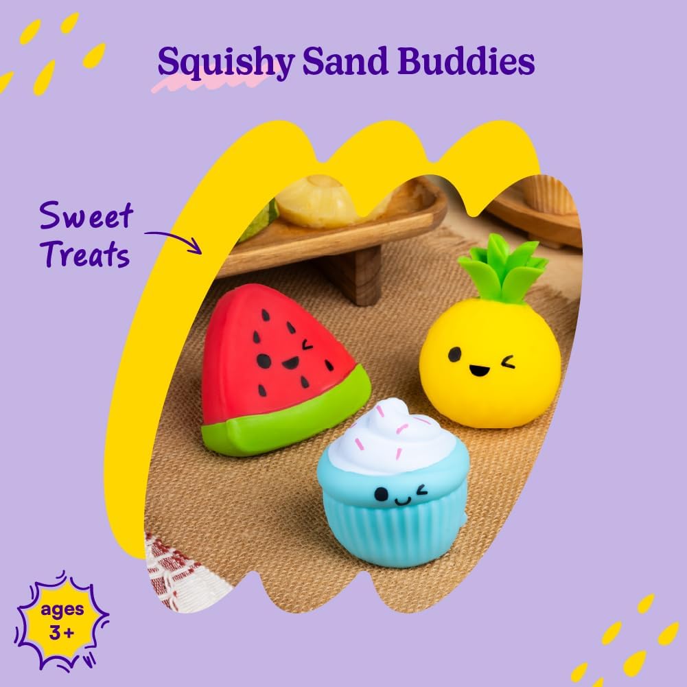 Cool Things Squishy Sand Buddies, Sensory Fidget Toys for Kids, Food-Themed Stress Relief Toys, Squeeze Ball, Squishy Stress Squeezing Toys for All Ages, Sand-Filled (3 Pack- Sweet Treats)