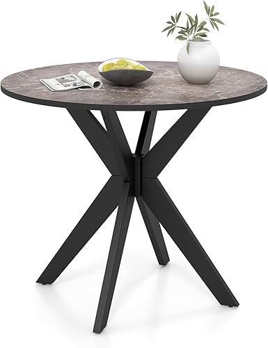 Byroce - Mesa de comedor redonda de 36 pulgadas para 2-4, mesa de cocina de granja con parte superior de mármol y patas de madera maciza, mesa