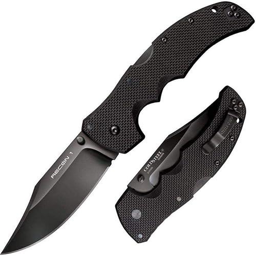Cold Steel Recon 1 4" S35VN Cuchillo Plegable Táctico de Hoja Ultraafilada con Mango G-10 y Cierre Tri-Ad, Clip de Bolsillo/Cinturón Ambidiestro