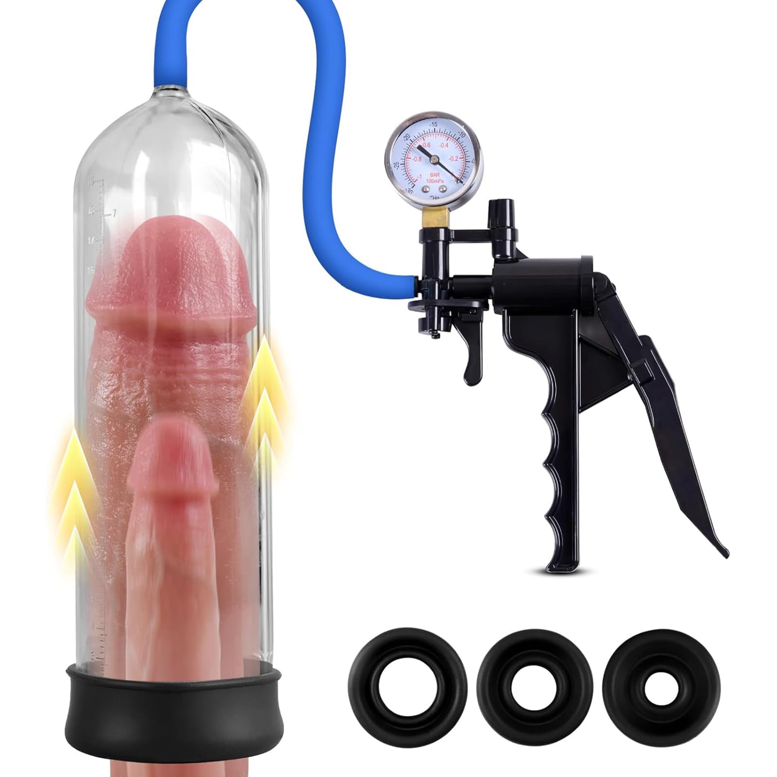 Bombas de vacio para el pene con lupa y manometro bomba de pene juguetes sexuales para hombres, bomba de alargamiento del pene extensor masturbarse para el hombre polla estiramiento