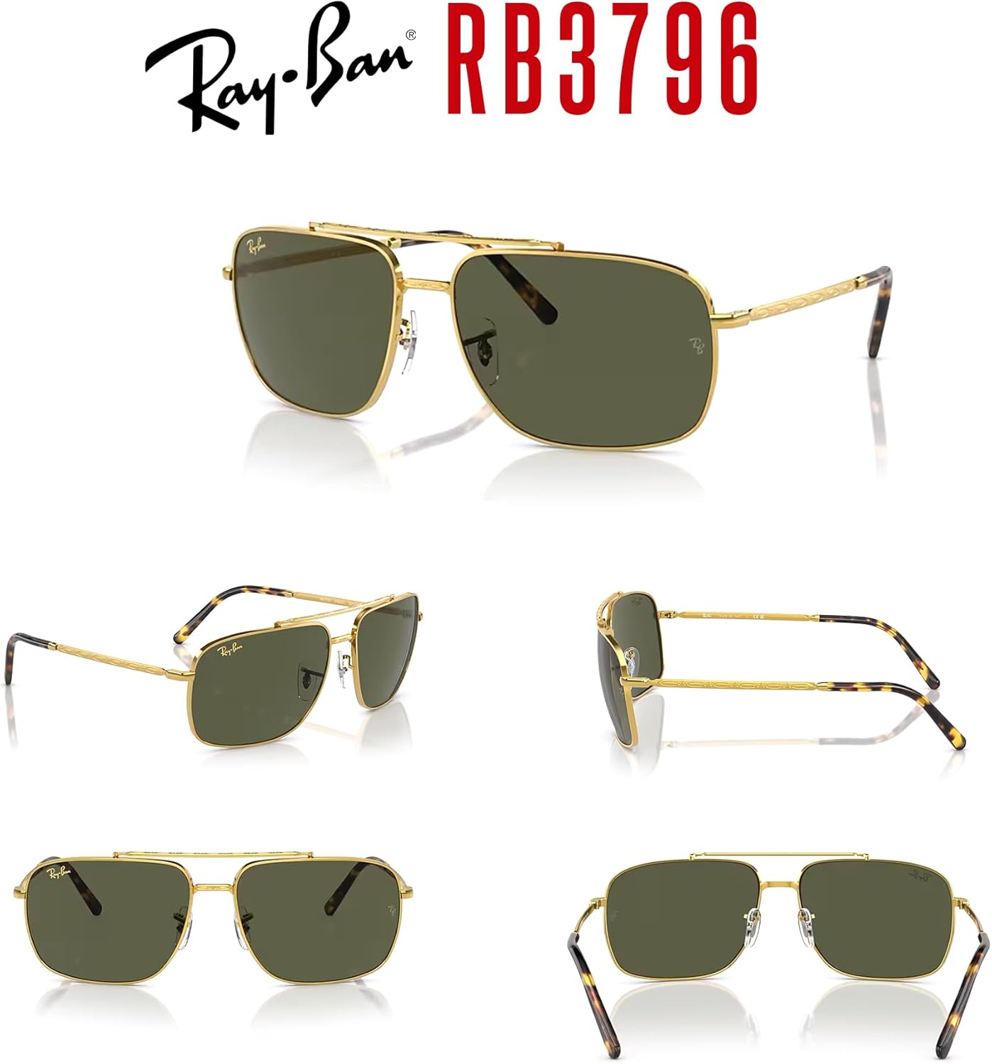 Ray-Ban RB3796 Rectanglular Sunglasses for Men for Women +BUNDLE with ACCESSORY EYEWEAR KIT