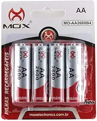 PILHA RECARREGÁVEL Blister Com 4 Pilhas AA-2600mAH 1,2 Ni-MH MOX