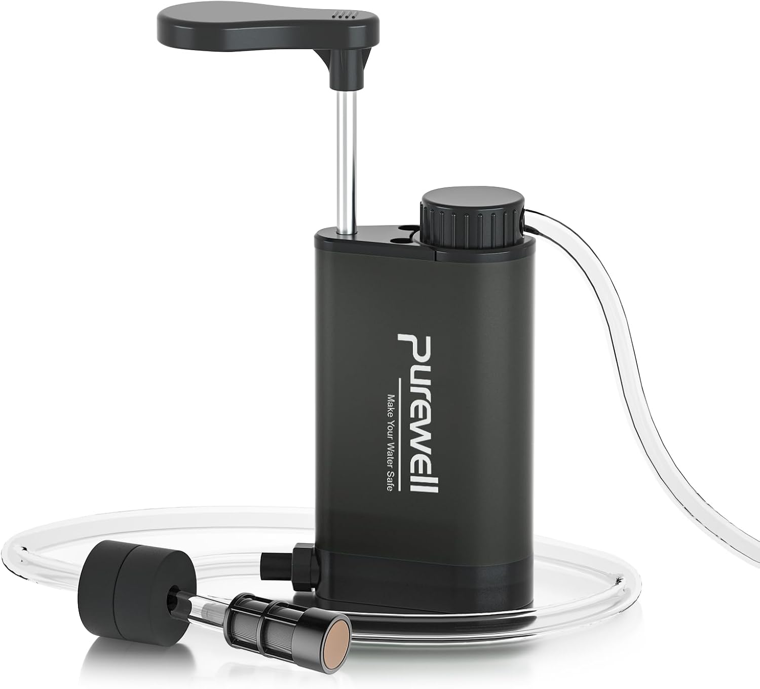 Purewell Water Purifier Pump with Replaceable Carbon 0.01 Micron Water Filter, 4 Filter Stages, Portable Outdoor Emergency and Survival Gear - Camping, Hiking, Backpacking