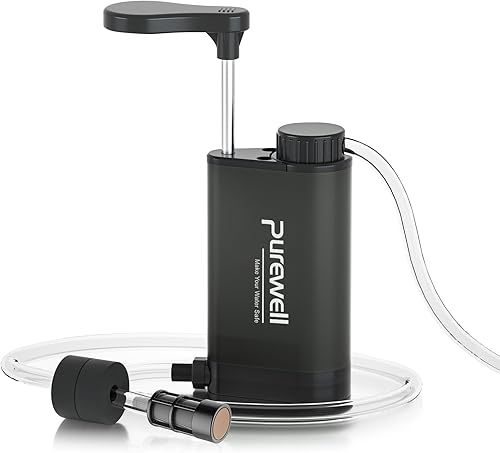 Miniatura 10 de Purewell Bomba purificadora de agua con filtro de agua de carbono reemplazable de 0.01 micrones, 4 etapas de filtro, equipo portátil de emergencia y