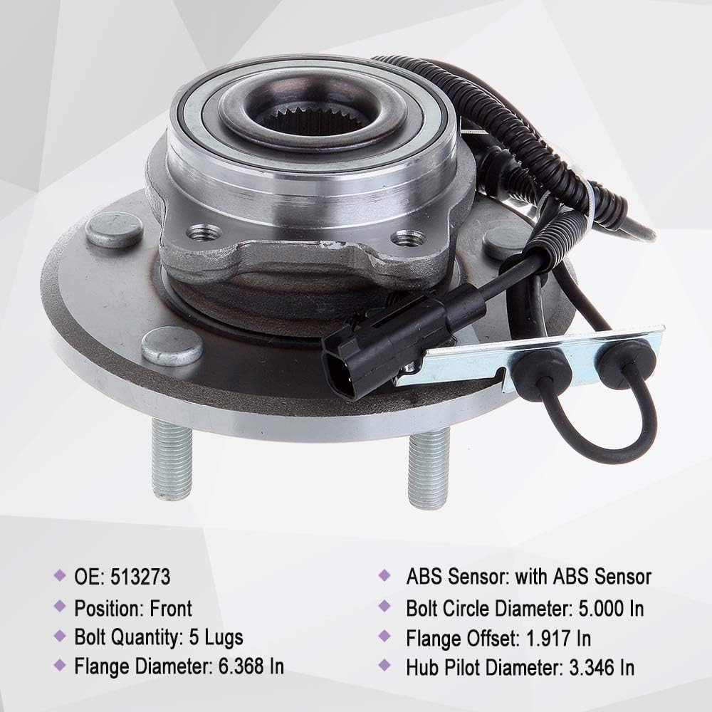 ROADFAR Wheel Bearing and Hub Assembly Front Kit 513273 Fits for 2008-2016 for Town & Country 2008-2016 for Chrysler Town & Country for Routan 5 Lugs Wheel Hub Bearings ABS