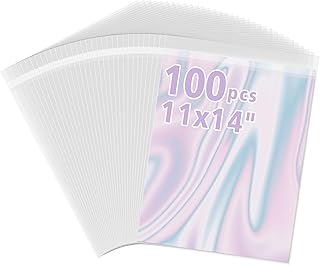 Golden State Art, 100 Pack 11x14 Inches Acid-Free Crystal Clear Sleeves Storage Bags, Resealable Cellophane Bags for 11x14 Photos/Artworks/Mat Matting