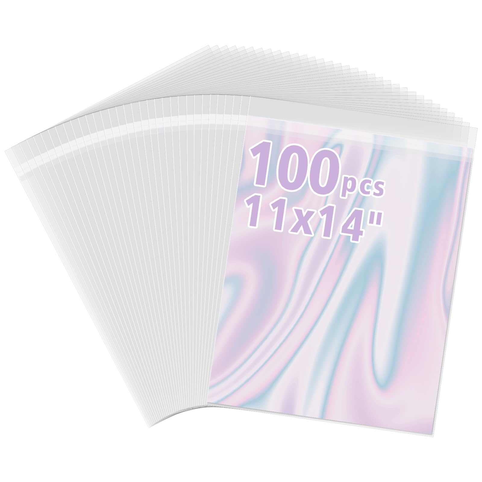 Golden State Art, 100 Pack 11x14 Inches Acid-Free Crystal Clear Sleeves Storage Bags, Resealable Cellophane Bags for 11x14 Photos/Artworks/Mat Matting