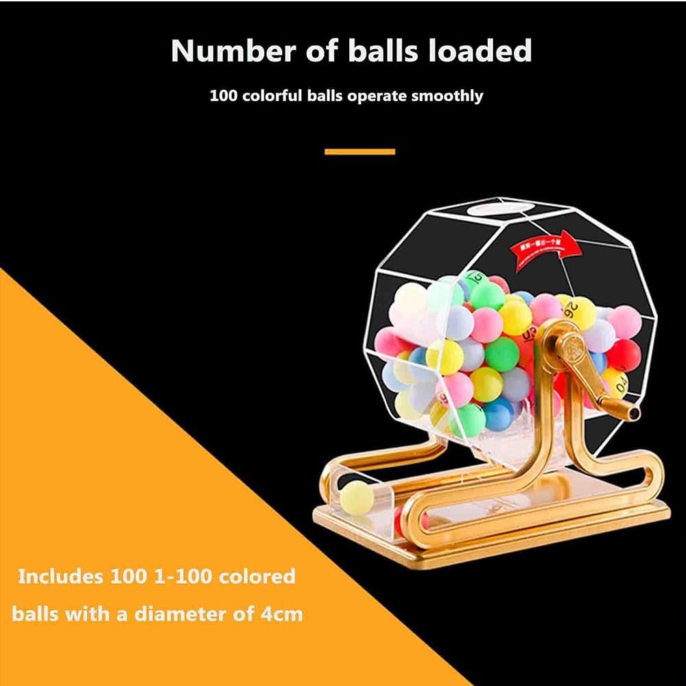 Bingo Cage Manual Lottery Machine with 100 Colored Balls, for Entertainment Venues and Other Activities That Require Lottery