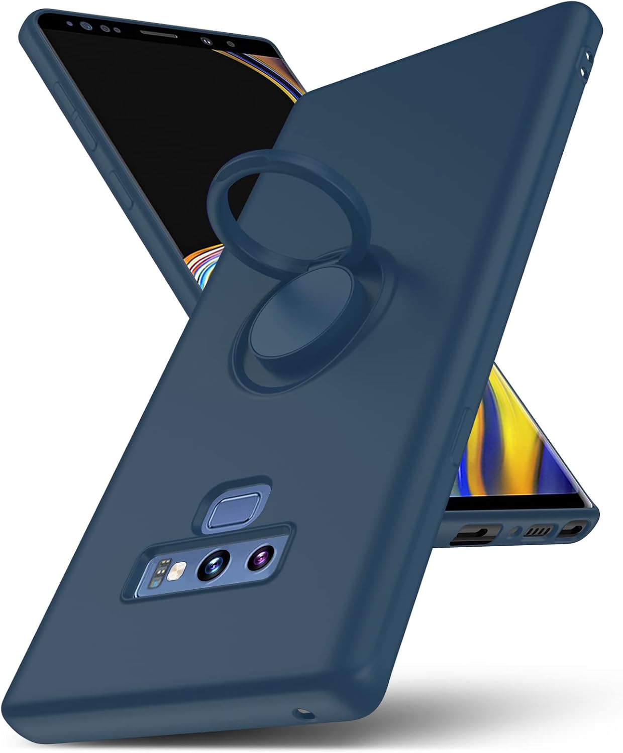 LeYi for Samsung Galaxy Note 9 Case, Soft Liquid Silicone Full Body Protective Phone Case with Ring Kickstand, Soft Case for Girls Women, Blue