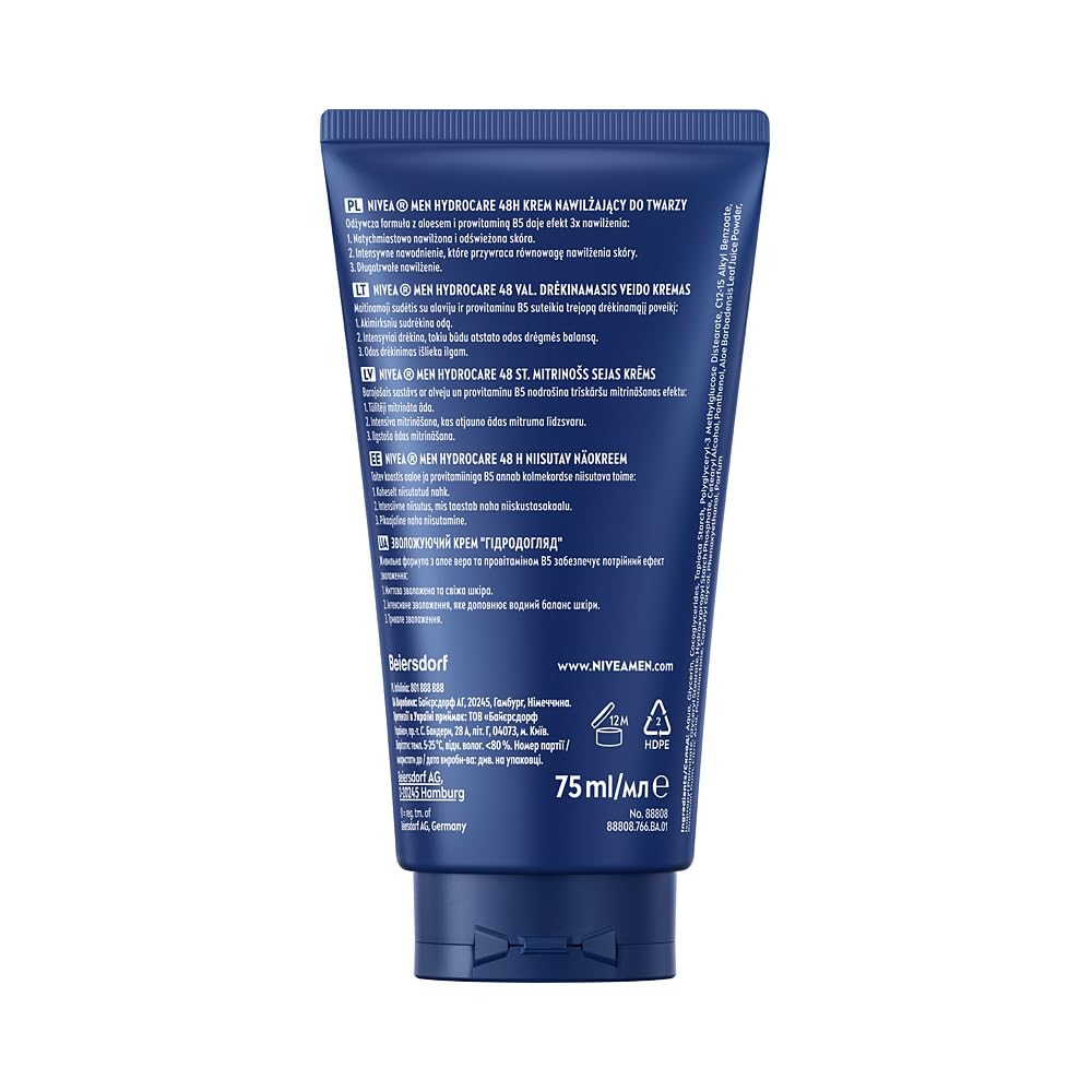 NIVEA MEN HYDROCARE 48h Męski Krem nawilżający do twarzy z prowitaminą B5 i aloesem 75 ml