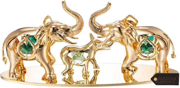 Matashi 24K Gold Plated Elephants Ornament with Crystal Tabletop Home Decor Office Desk Showpiece - Gift for Mothers Day, Valentines Day, Christmas for Mom, Her