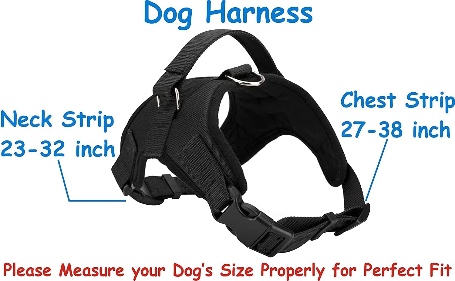 Dog Trust Soft and Durable K9 Police Dog Harness Vest with Black Rope Leash and Loop Straps and Handle and Adjustable (Black) 1