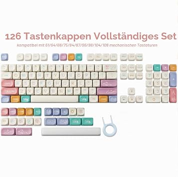 Sunzit MOA Profile Keycaps 126 Keys PBT Cute Keycaps Set Dye Sublimation Custom Keycaps for Cherry MX Switch ISO/ANSI UK Layout 104/87/74/61 60 Mechanical Gaming Keyboard