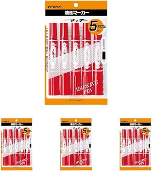 Zebra Permanent Pen, Hi-Mackey, Red, 5 pcs, P-MO-150-MC-R5 x4