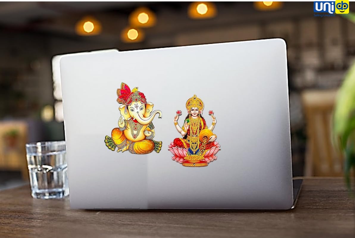 UNIq Laxmi Ganesh Idol Plastic Wall Sticker for Pooja Room Mandir Door Wall Home Diwali Decoration Items Lakshmi Ganesha Idols Wall Stickers for Puja Diwali Poojan 3