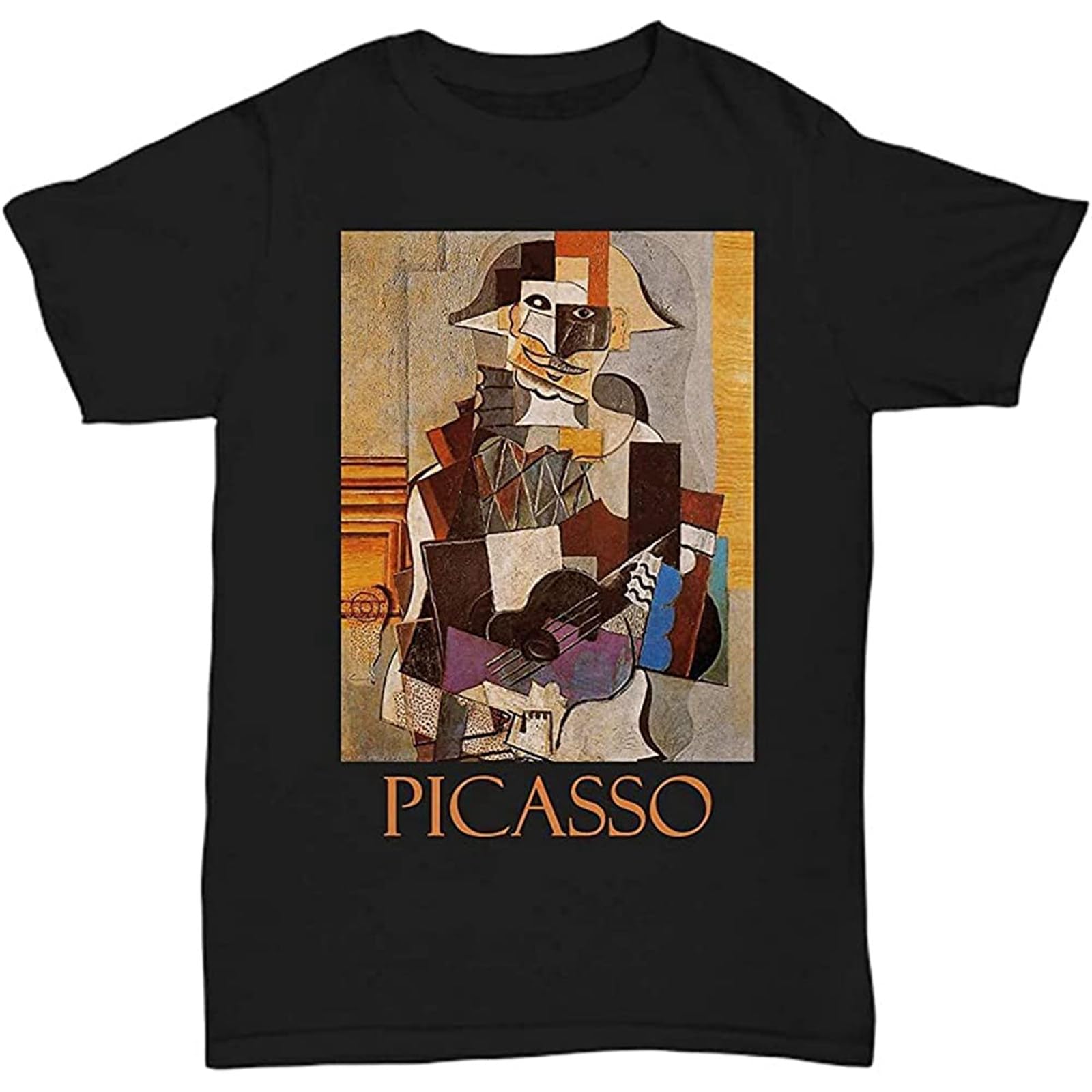 ZHAIMAORIJI Men's Harlequin (1918) by Pablo Picasso O-Neck Cotton T Shirt Black XXL