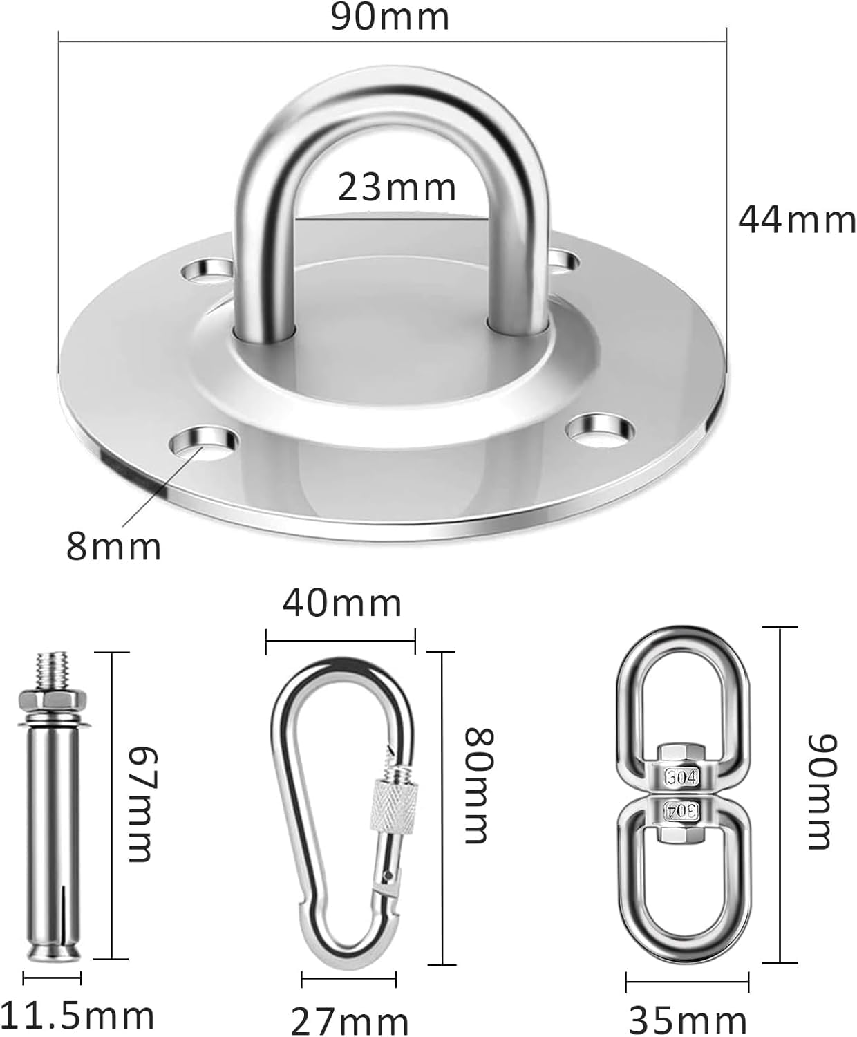 Gancho De Techo De Acero Inoxidable - hasta 450KG - Fijación para Hamaca con Rotación 360° - Gancho De Carga Pesada para Suspensión