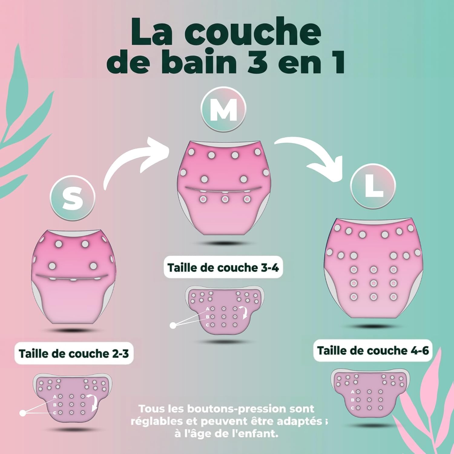 KIDVERSE Couche Piscine bébé 0 à 3 Ans - réglable, réutilisable & Lavable avec Pochette - pour Fille & garçon - qualité certifiée - Couche de Bain bébéche de Bain pour bébé de 0 à 3 Ans