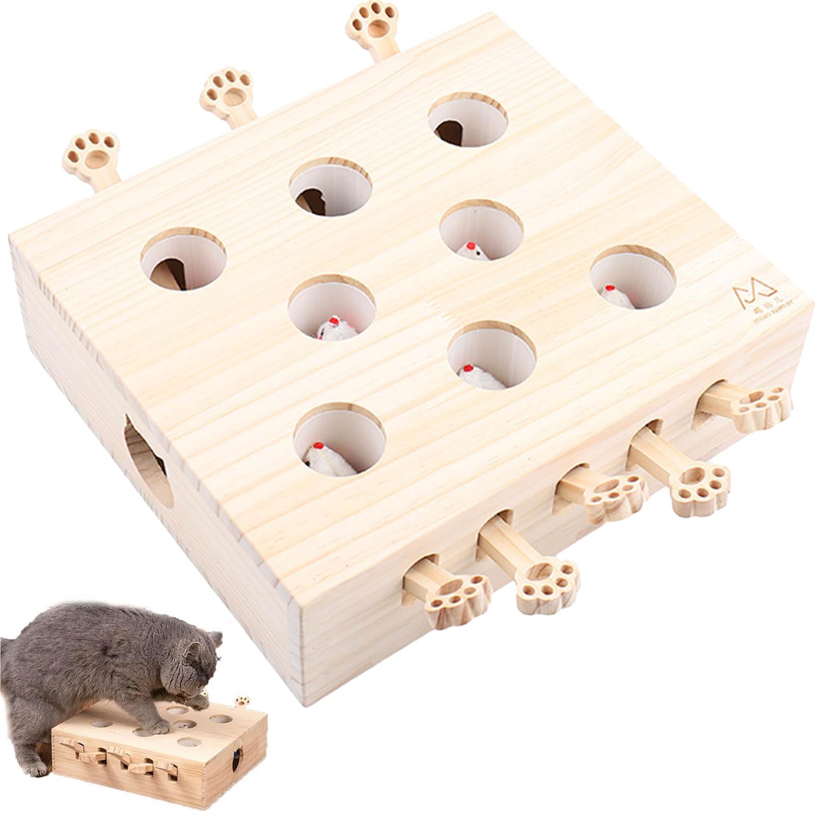 Juguete para Gatos Miaofairy, Juguete De Madera para Gatos Miaofairy, Whack-A-Mole De Miaofairy, Rascador Y Juguete 3 En 1 para Gatos, Juguetes para Gatos De Interior