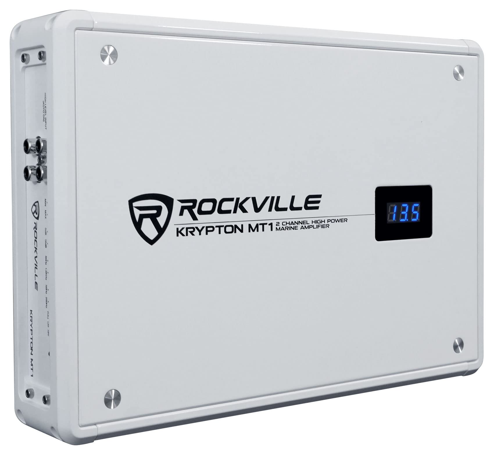 Rockville KRYPTON MT1 1600W Peak/400W RMS 2-Channel Marine Amplifier, Class AB, IPX6 Waterproof, Adjustable Crossover, Volt Meter for Boats and Marine Audio