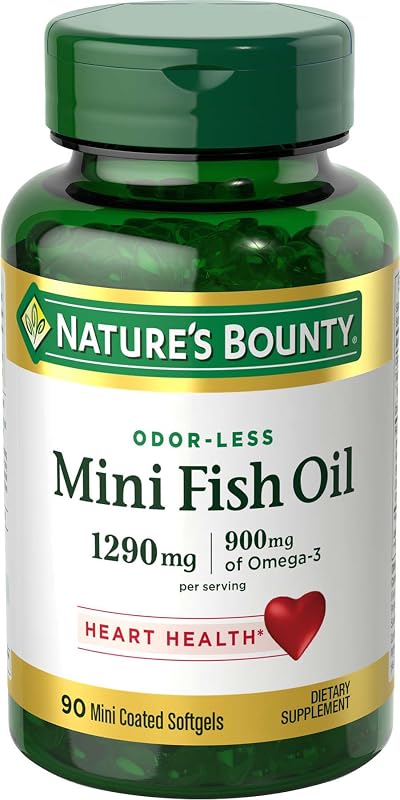 Nature's Bounty Mini Fish Oil Softgels, Burpless Omega 3 Supplements | Supports Heart Health, 90 Softgels (Pack of 1)