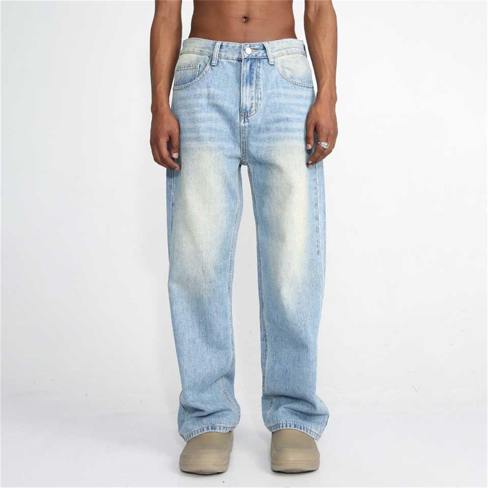 Vaqueros Finos Verano Hombre-Pantalones Casuales Sueltos con Jeans de Cintura Media con diseño Blanco Pulido de Moda