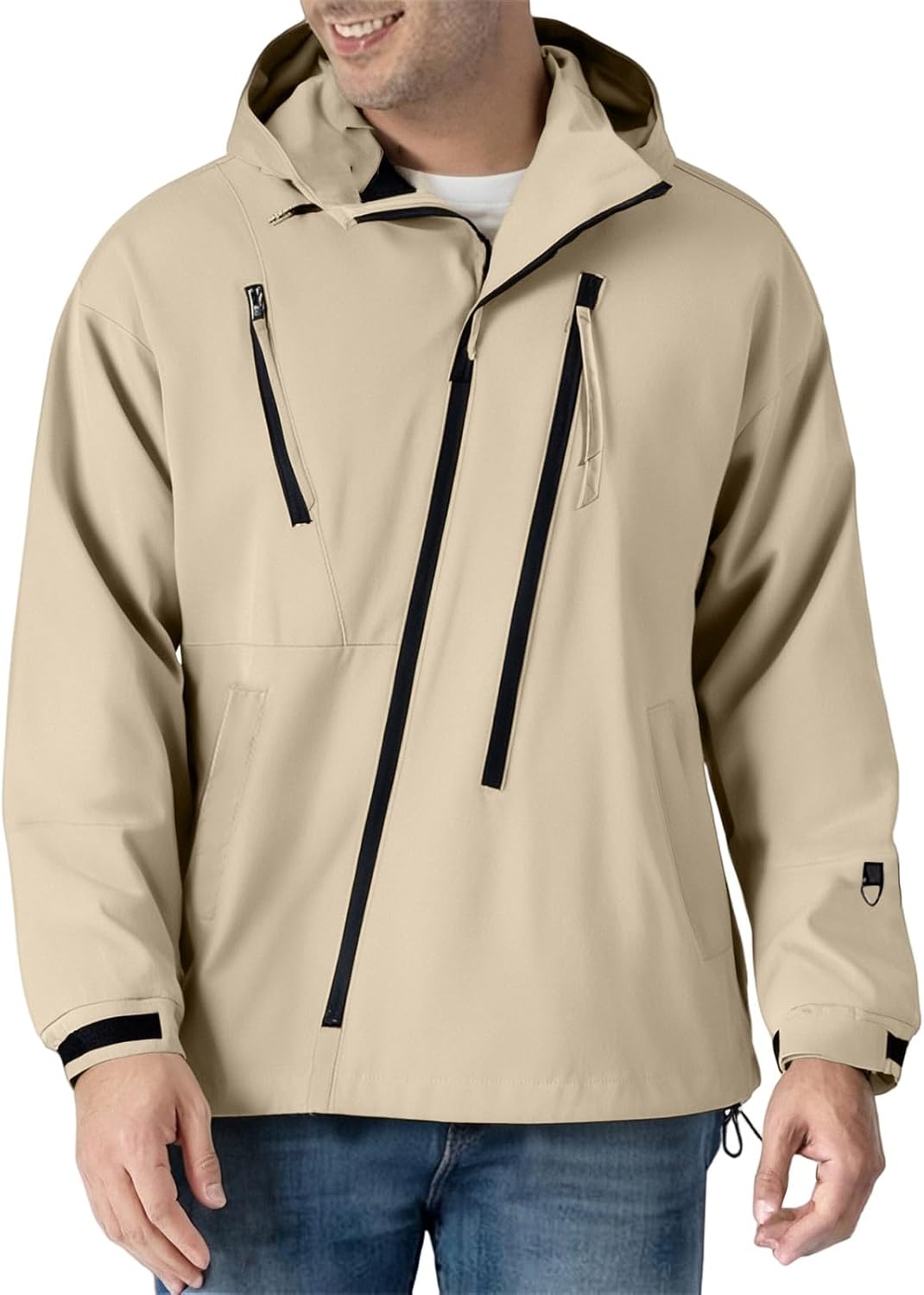 JOFOW Hooded Jackets for Men Long Sleeve Solid Color Zippers Outdoor Workout Jacket