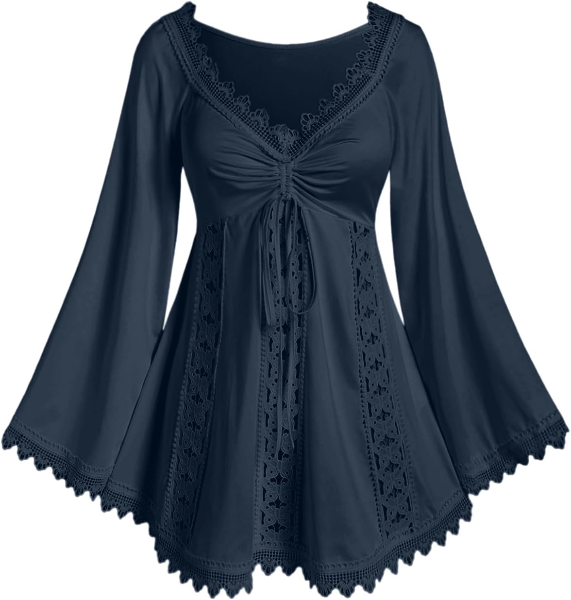 ROSE GAL Women Plus Size Lace Trim Hollow Out Cinched Flare Sleeves T-Shirt Bell Sleeves Renaissance Top