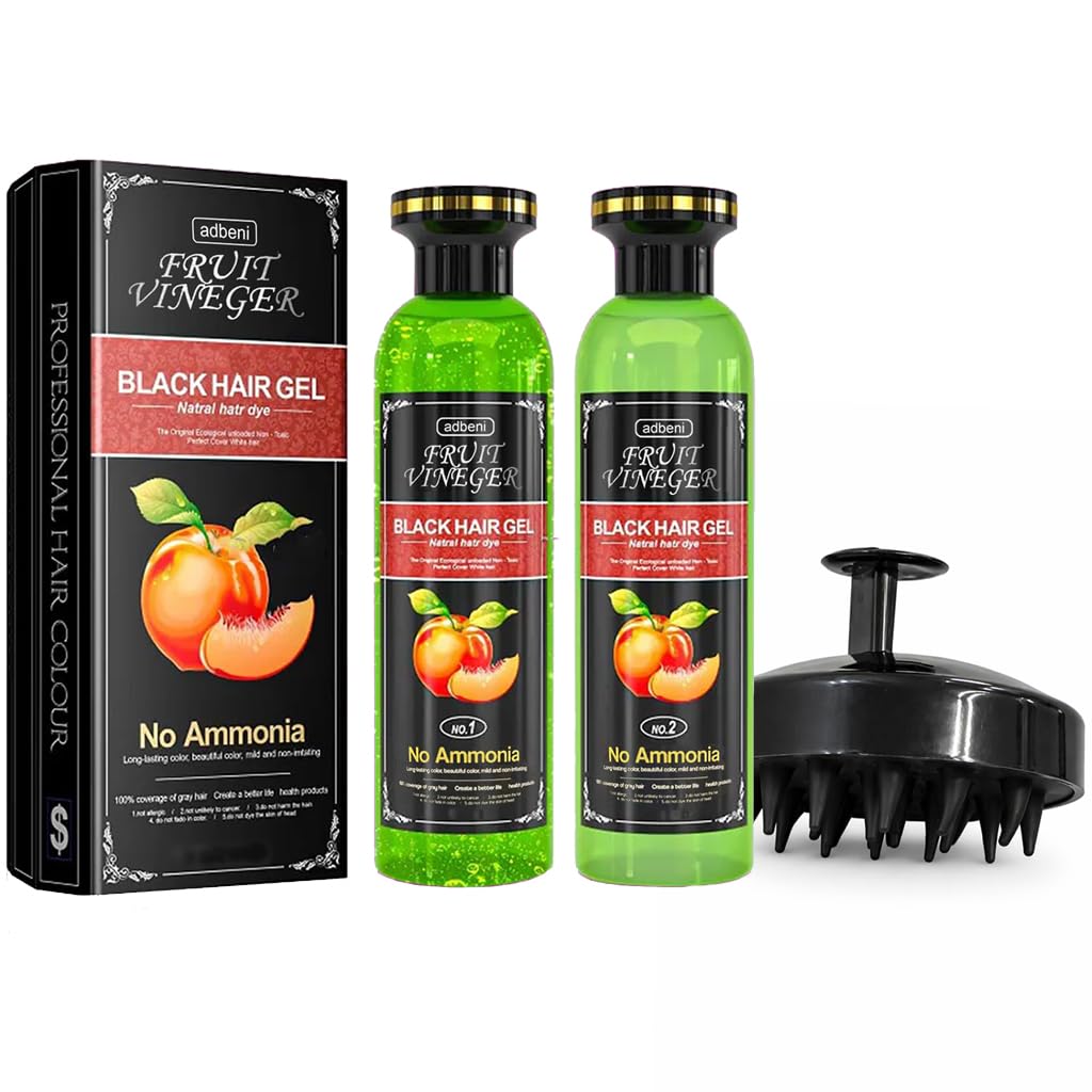 Adbeni Fruit Vinegar Hair Colour Black Ammonia Free | Natural Hair Dye for Men & Women | Long-Lasting Color | Plant Extraction | Grey Coverage | 200ml Black With Scalp Massager