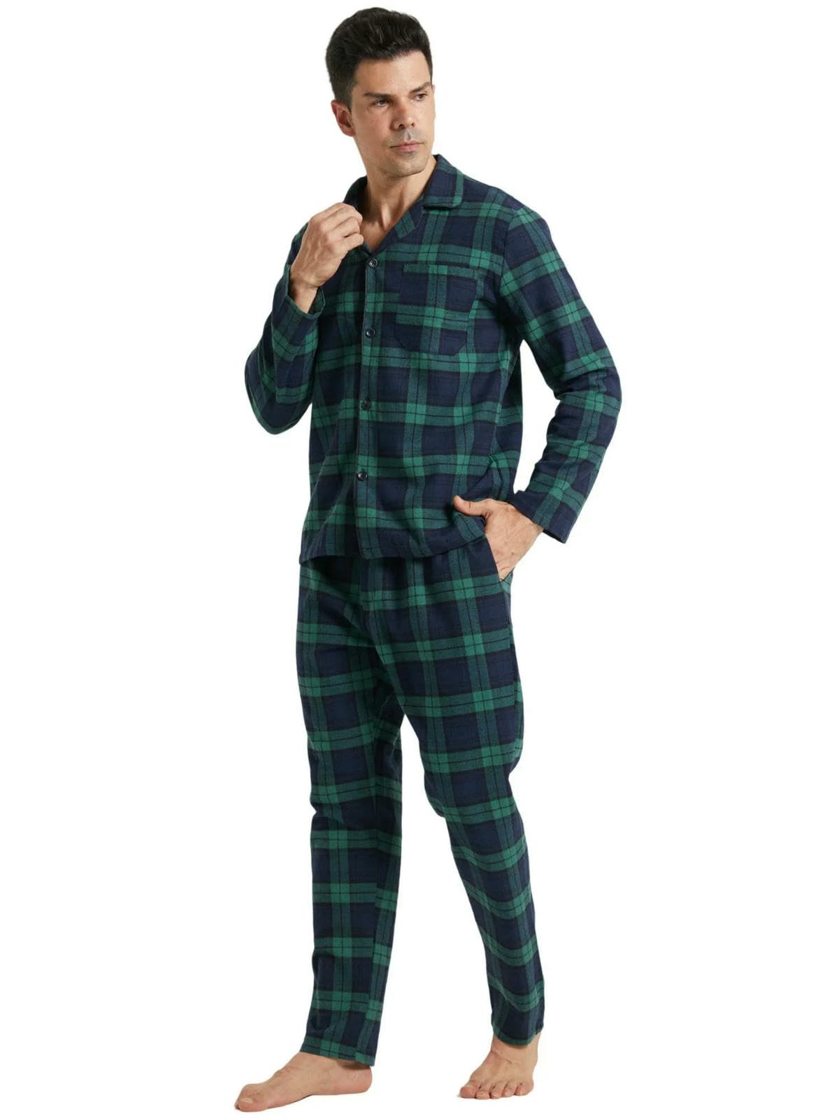 Piżama męska flanelowa, zestaw w kratkę, bawełniana bielizna nocna, ciepła miękka bielizna nocna, wygodna bielizna nocna, niebieska pled, XL