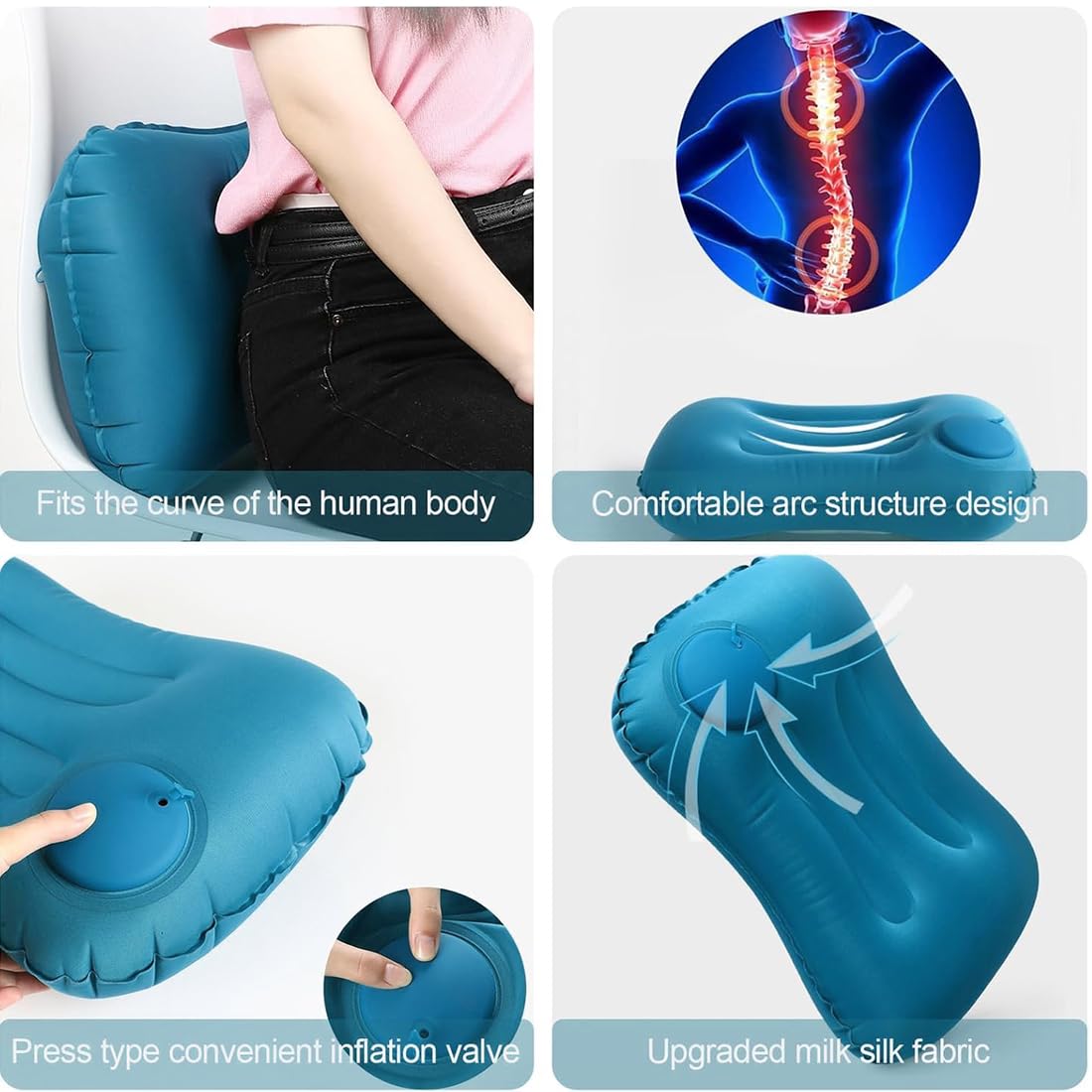 Almohada Camping Hinchable Ultraligera, Almohada Hinchable Camping Funda Suave y Válvula Ajustable, Accesorios Camping Almohada Viaje Cómoda y Compacta, Accesorio para Mochilero y Bikepacking