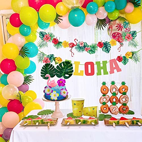 Lebery 7Pcs Flamingo Cake Toppers Flamingo Birthday Cake Decorationss Flamingo Hibiscus Flowers Palm Leaves Hawaiian Luau Cake Decoration For Tropical Theme Birthday Baby Shower Wedding Party Supplies #TOP4