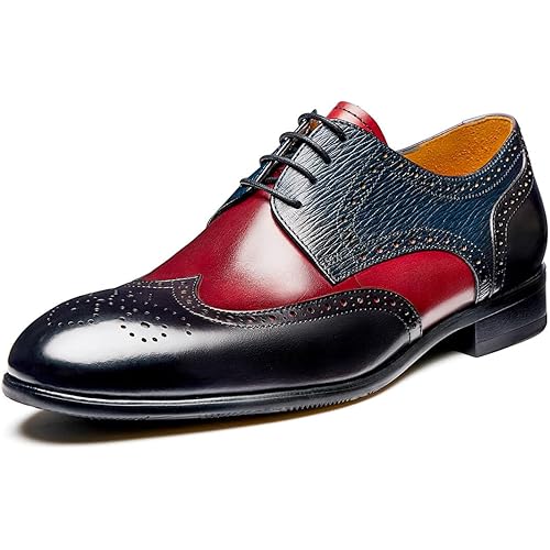 Jepsengord Men's Dress Shoes Wingtip Genuine Cowhide Leather Oxfords with Brogue Formal Business Wedding Derby Shoes