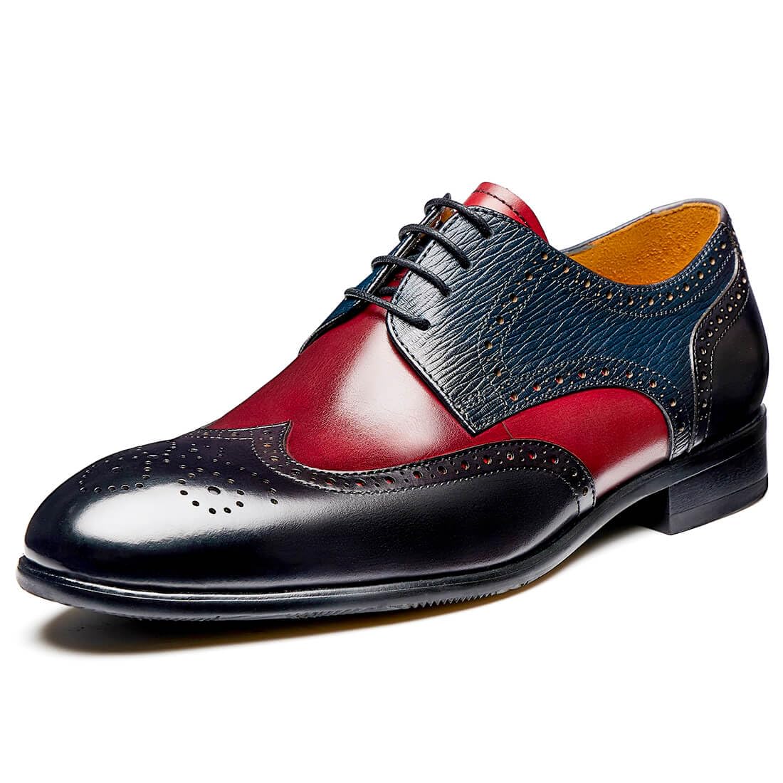 Jepsengord Men's Dress Shoes Wingtip Genuine Cowhide Leather Oxfords with Brogue Formal Business Wedding Derby Shoes