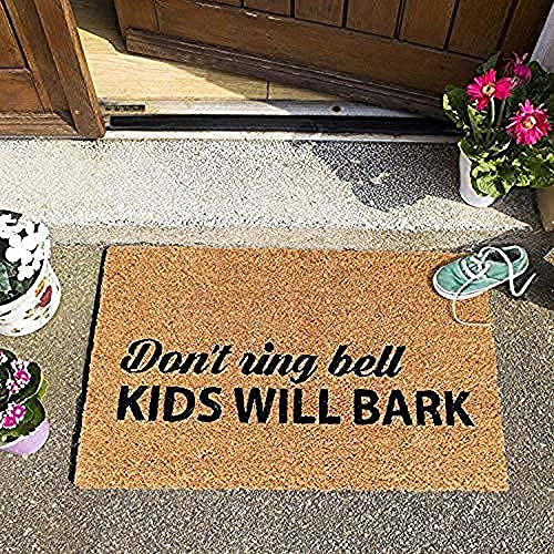Image of Onlymat inchDon't Ring Bell Funny Printed Doormat (Black /Brown), Anti-Slip Coir with PVC Backing (75x45cm) - Rectangular Rug for Entryway, Outdoor, Home, Door, Floor, Hall & Living Room Use.