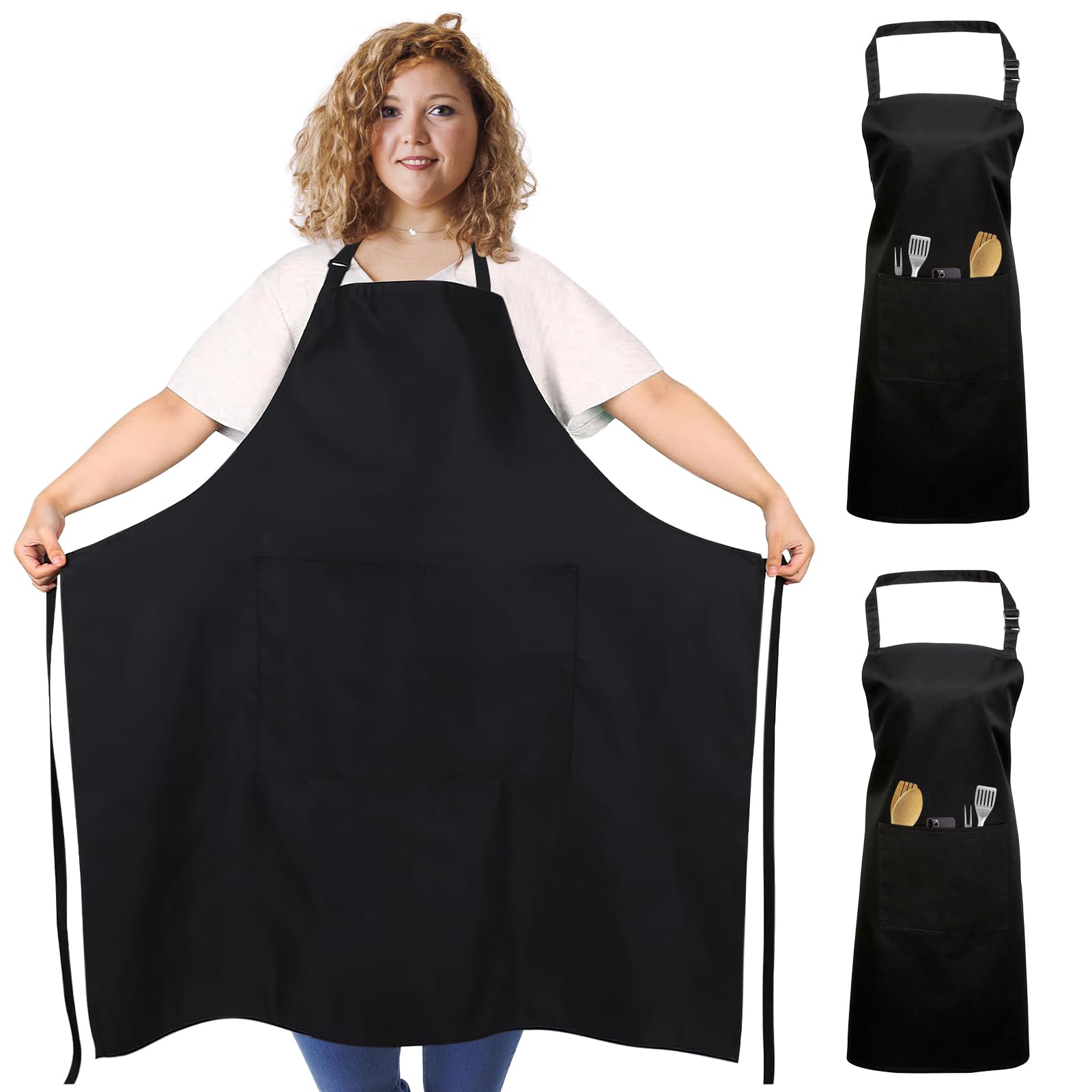 FUKPO 2 Piezas Grande Talla Delantal Cocina Mujer Hombre, Delantal Barbacoa Delantales de Cocina Profesional Personalizados con 2 Bolsillo Chef Cocinero Trabajo