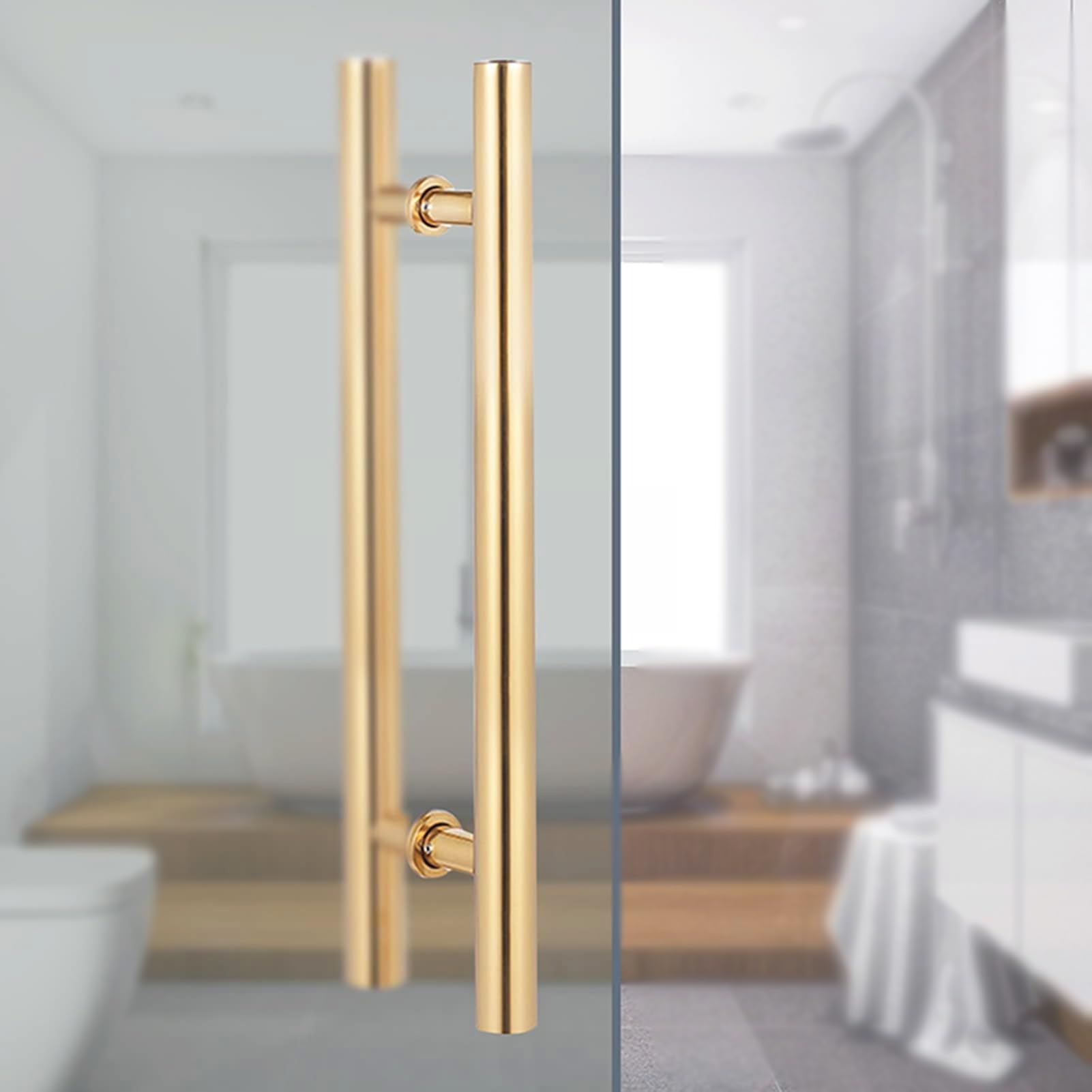 MXXQRHF Double-Sided Bathroom Shower Door Handle, Round Push Pull Door Handles for Commercial Use, Black Gold Silver Sliding Replacement, 120cm (47.25")