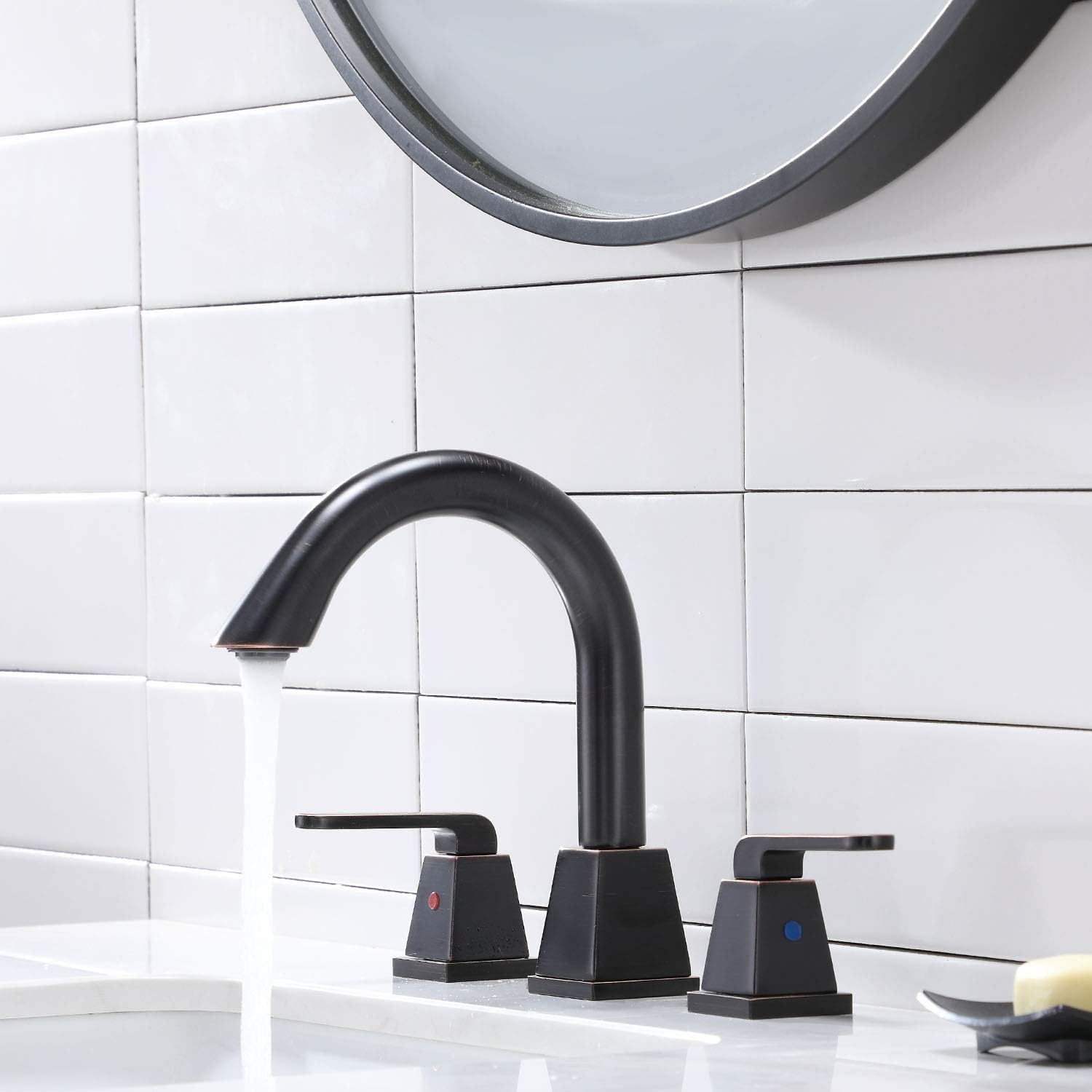 Best Cyber Monday 🔥 Hotis Widespread Morden Commercial Two Handle Farmhouse Mix Spout 3 Hole Oil Rubbed Bronze Bathroom Faucet,Bathroom Sink Faucet with Water Supplies