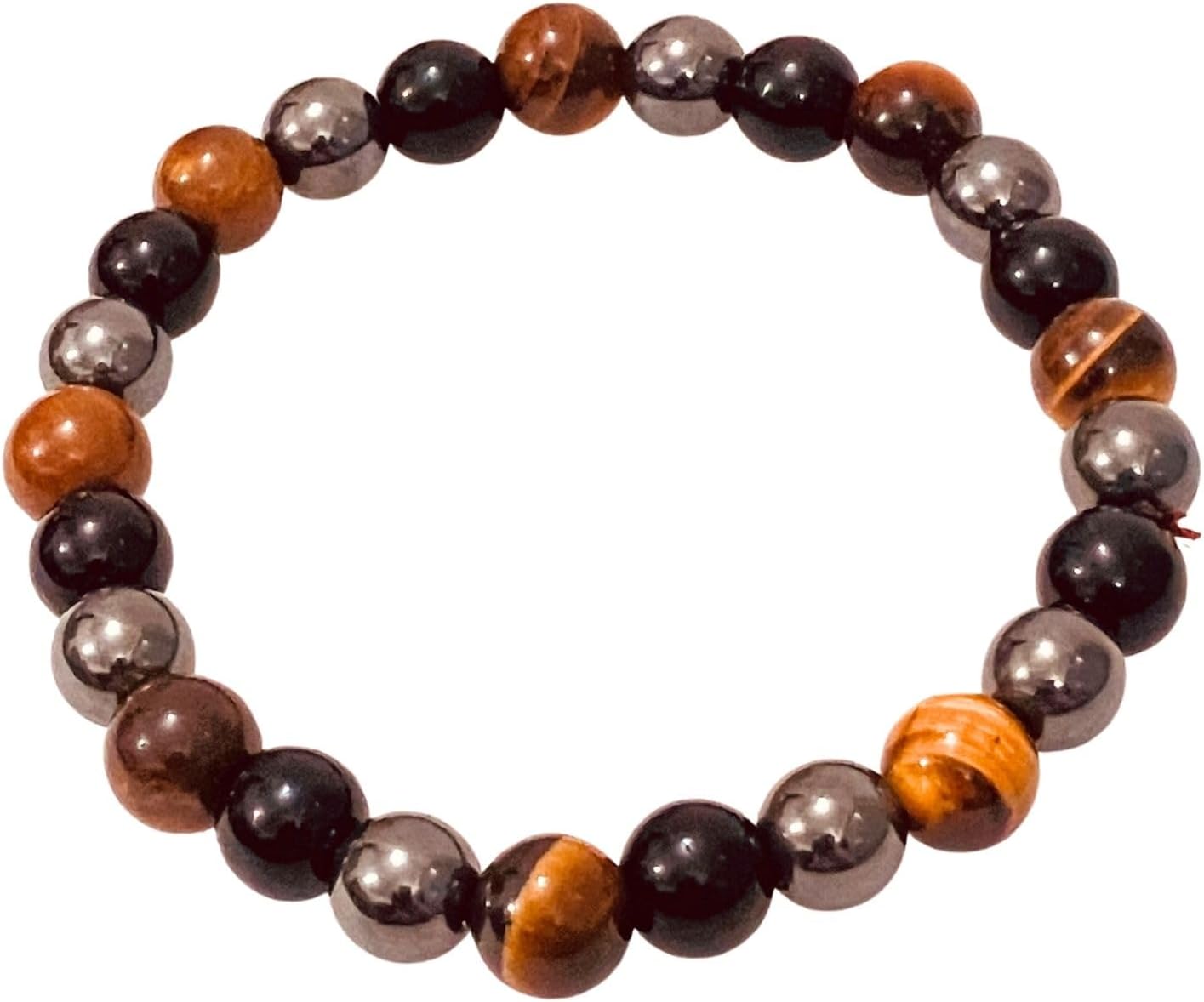 GUAAFA Triple Protection Bracelet For Men Women Tigers Eye, Black Obsidian & Hematite Handmade 8 MM Crystal Stone Beads Bracelet for Luck Prosperity Happiness Healing Gifts